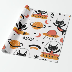 Set der niedlichen Katzenillustrierung Vintage Des Geschenkpapier