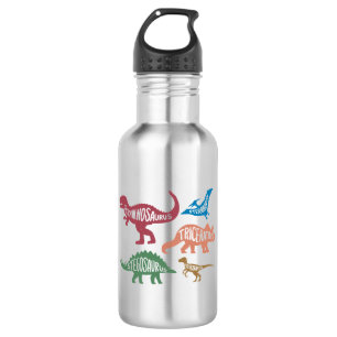 Set der Silhouetten verschiedener Dinosaurier Edelstahlflasche