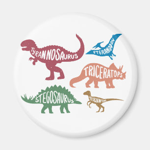 Set der Silhouetten verschiedener Dinosaurier Magnet