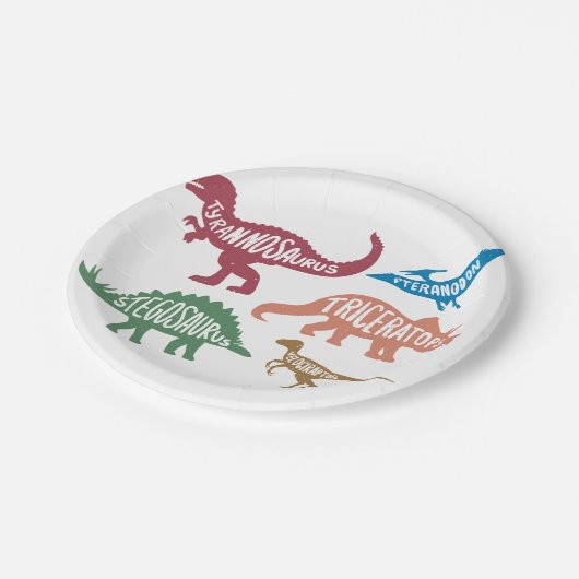 Set der Silhouetten verschiedener Dinosaurier Pappteller (Schrägansicht)