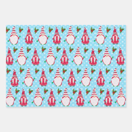 Set der Weihnachtsgnomen | Rote und blaue Schneefl Geschenkpapier Set (Vorderseite)