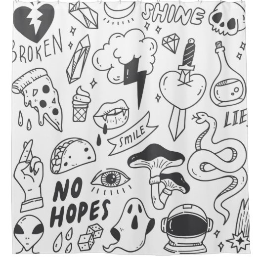 Set des niedlichen Graffiti-Doodles Duschvorhang (Vorderseite)