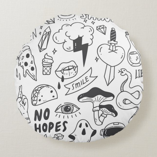 Set des niedlichen Graffiti-Doodles Rundes Kissen (Vorderseite)