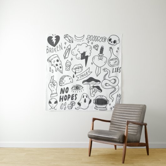 Set des niedlichen Graffiti-Doodles Wandteppich (Beispiel)