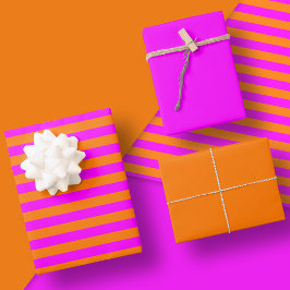 Set des rosa und orangen Streifenmusters Geschenkpapier Set