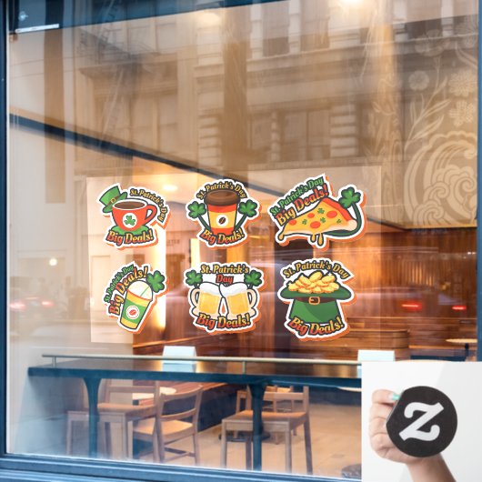 Set des sechsten St. Patrick's Day Food Business Fensteraufkleber (Café-Fenster)