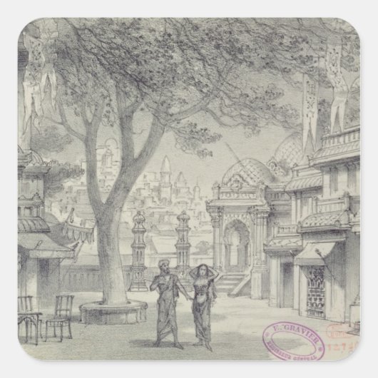 Set Design for Act II of the oper 'Lakme' Quadratischer Aufkleber (Vorderseite)