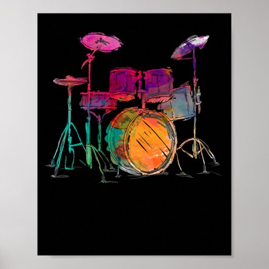 Set Drummer im Wasserfarbstil Poster (Vorne)