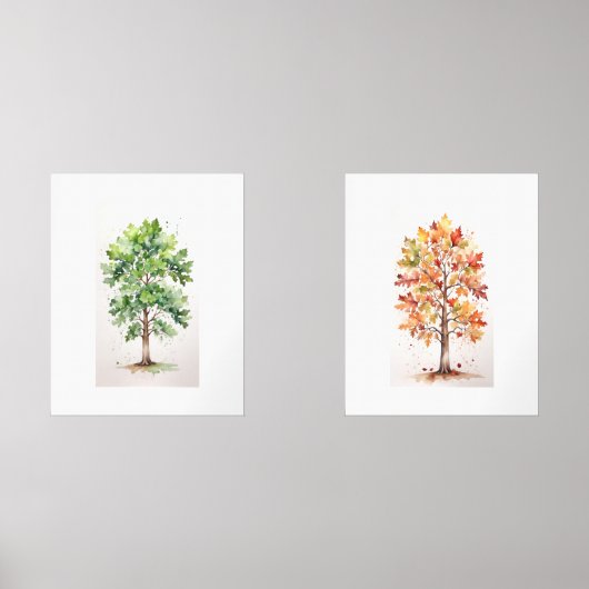 Set Eichenbaum mit grünen Blätter und Fallfolien (Vorderseite)