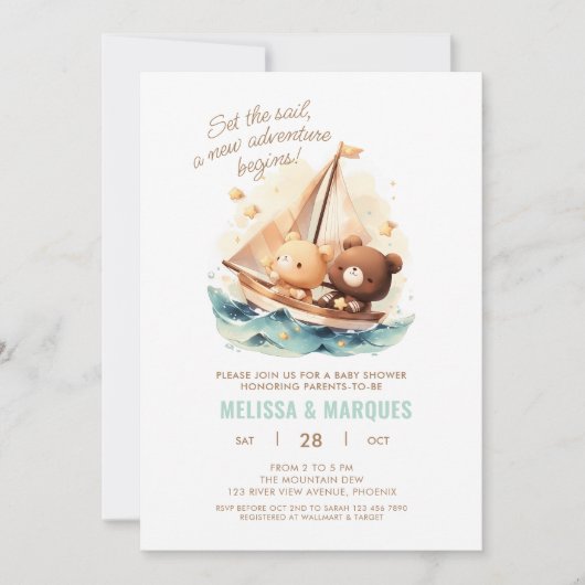 Set ein Segel Neues Abenteuer Anfängt Kinderdusche Einladung (Vorderseite)