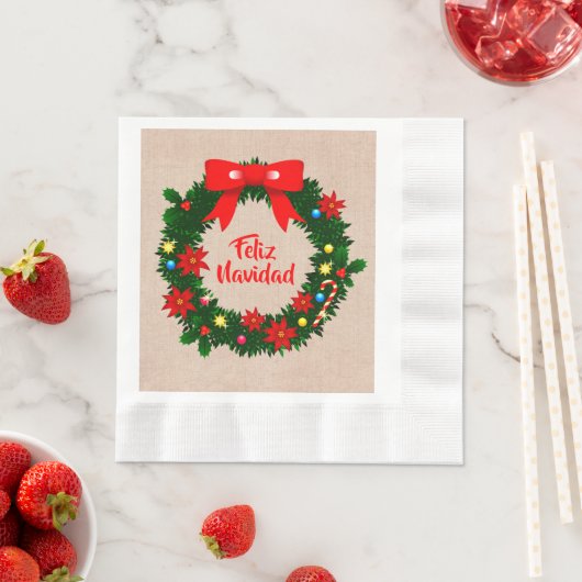 Set Feliz Navidad Merry Christmas Wreath Luncheon Serviette (Beispiel)