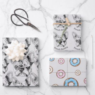 Set French Bulldog und donuts Pop Art  Geschenkpapier Set