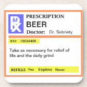 Set "Funny Men's Prescription Beer Drink Coasters" Getränkeuntersetzer (Vorderseite)