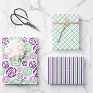 Set für Blumenzwiebelgrün und Lavendel Geschenkpapier Set