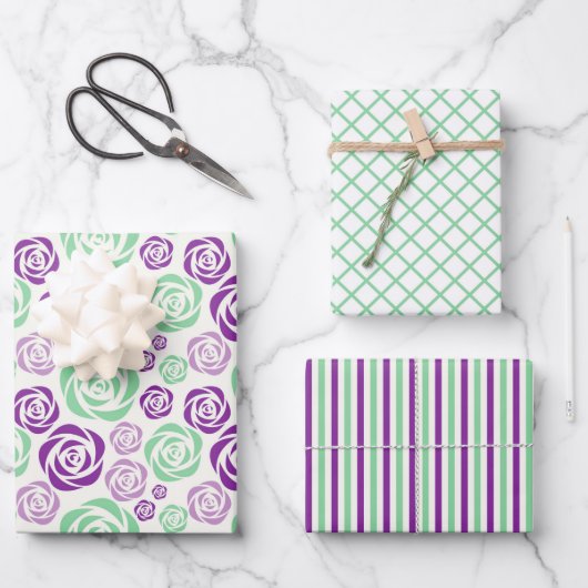 Set für Blumenzwiebelgrün und Lavendel Geschenkpapier Set (Vorderseite)