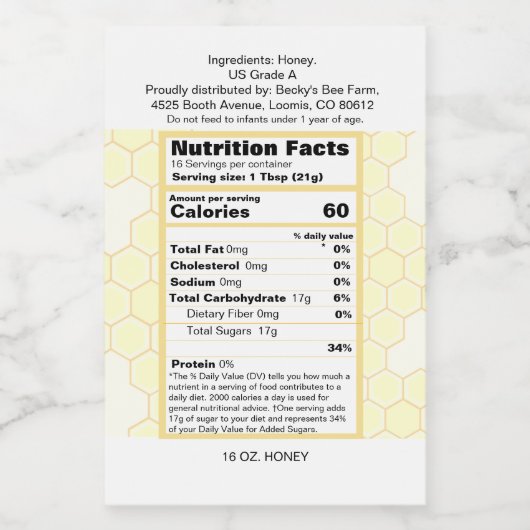 Set für das Honig-Lebensmittel-Label Lebensmitteletikett (Einzelnes Label)