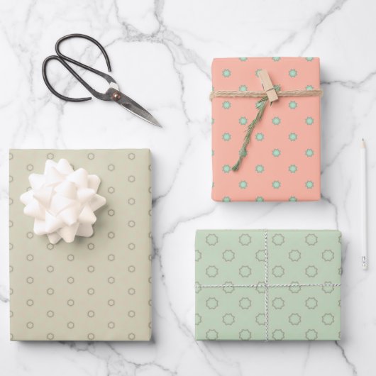 Set für das Minty Peach Fire Wrapping Paper Geschenkpapier Set (Vorderseite)