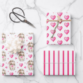 Set für das Wrapping von Bunny and Hearts 3 Geschenkpapier Set