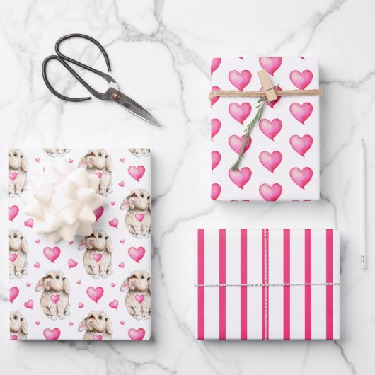 Set für das Wrapping von Bunny and Hearts 3 Geschenkpapier Set (Vorderseite)
