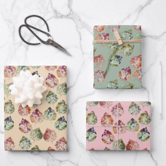 Set für das Wrapping von Papier aus 3 Herbstblätte (Vorderseite)