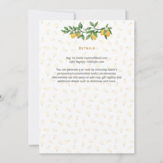 Set für den Sommer | Fun Lemon Squeeze Brautparty Einladung (Rückseite)
