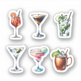 Set für die ästhetische Aquarellcocktail-Stickerei Aufkleber