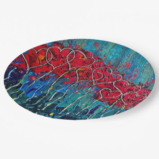 Set für die Herz-Papierplatte 19 cm Pappteller (Schrägansicht)