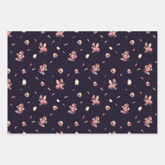 Set für Drachen- und Einhornverpackungspapier (3 B Geschenkpapier Set (Vorderseite)