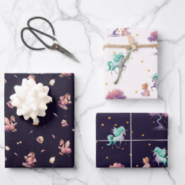 Set für Drachen- und Einhornverpackungspapier (3 B Geschenkpapier Set