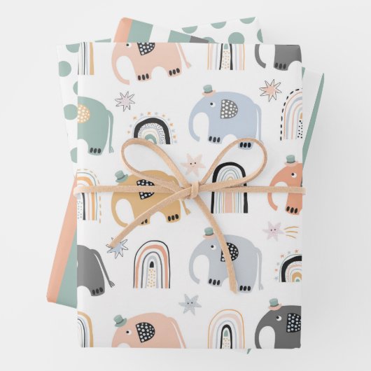 Set für Elefanten und Rainbows Geschenkpapier Set (Beispiel)