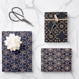 Set für geometrische Umreifungspapiere für Navy un Geschenkpapier Set