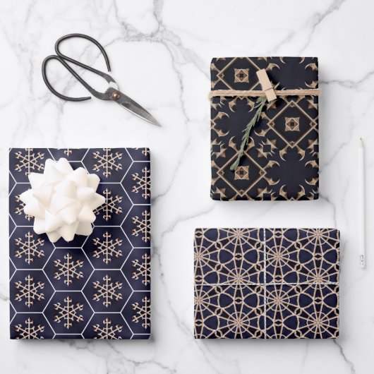 Set für geometrische Umreifungspapiere für Navy un Geschenkpapier Set (Vorderseite)