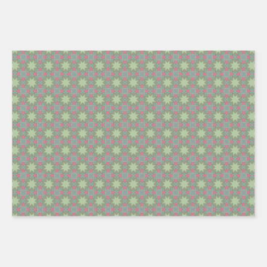 Set für geometrisches grünes Muster Geschenkpapier Set (Vorderseite)