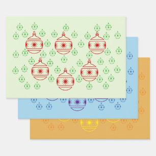 Set für Geschenke - Runde Bäume - Ornamente Geschenkpapier Set