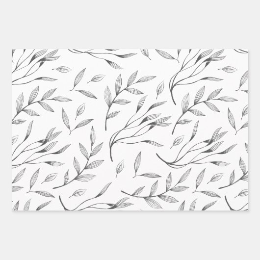 Set für graues und weißes botanisches Verpackungsp Geschenkpapier Set (Vorderseite 3)