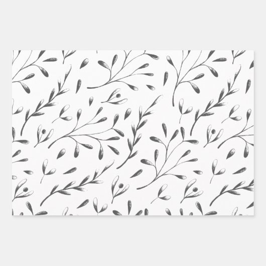 Set für graues und weißes botanisches Verpackungsp Geschenkpapier Set (Vorderseite 2)