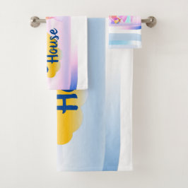 Set für Handtuch in Blau und Rosa