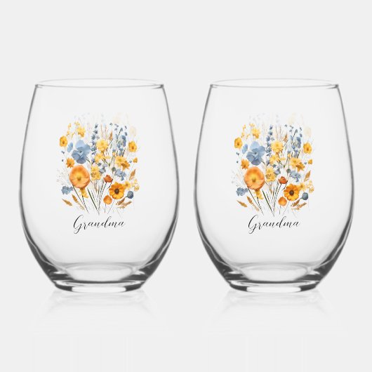 Set für Personalisierten Trinkbehälter mit Blumenm Weinglas Ohne Stiel (Rückseite)