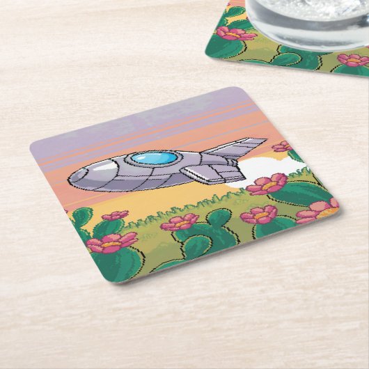 Set für Pixel-Spaceship-Cactus-Untersetzer Rechteckiger Pappuntersetzer (angewinkelt)