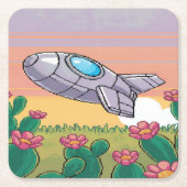 Set für Pixel-Spaceship-Cactus-Untersetzer Rechteckiger Pappuntersetzer (Vorderseite)