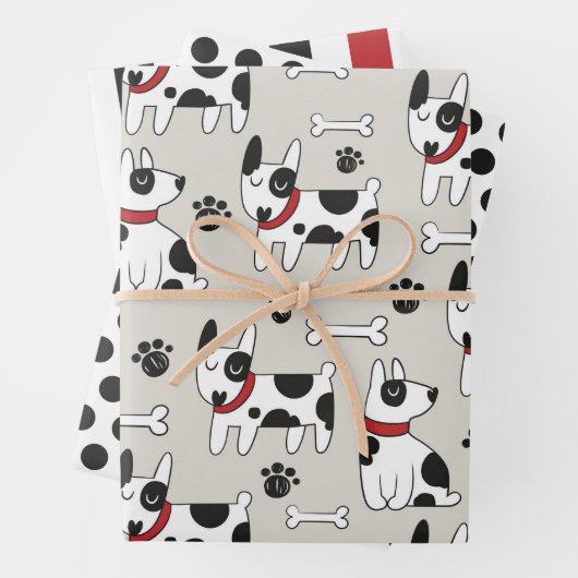Set für Schwarz-weiße Dog-Wrapping Geschenkpapier Set (Beispiel)