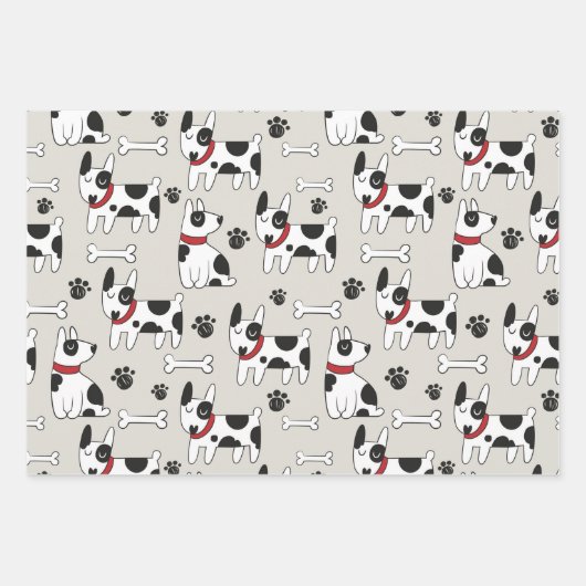 Set für Schwarz-weiße Dog-Wrapping Geschenkpapier Set (Vorderseite)