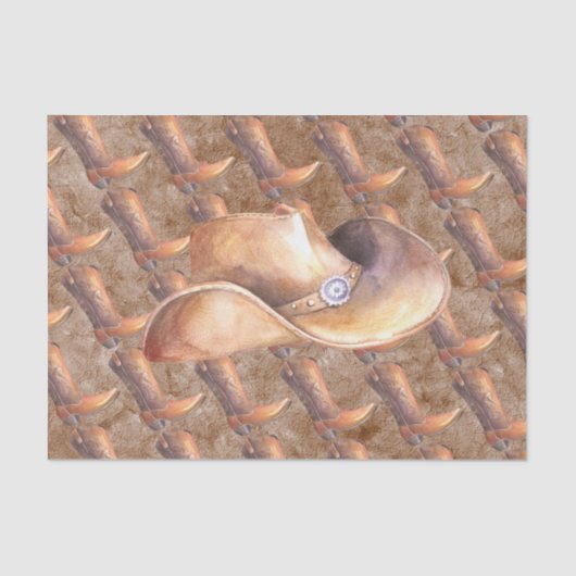 Set für Tissue Paper (2) Cowboy-Stiefel & -Hut auf Seidenpapier (Vorderseite)