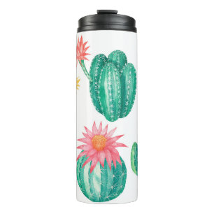Set Kakteen mit Blume. Abgeschiedene Elemente auf Thermosbecher