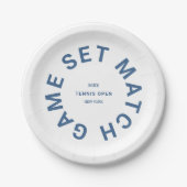 Set Match Blue Tennis Turnier Wappen Pappteller (Vorderseite)