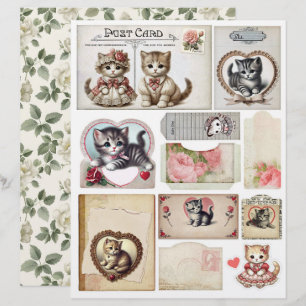 Set mit kitschigen Kätzchen im Vintage-Stil und Ep
