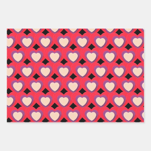 Set mit Lila Streifenpapierblättern aus dem Herzen Geschenkpapier Set (Vorderseite 3)