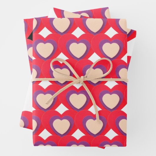 Set mit Lila Streifenpapierblättern aus dem Herzen Geschenkpapier Set (Beispiel)