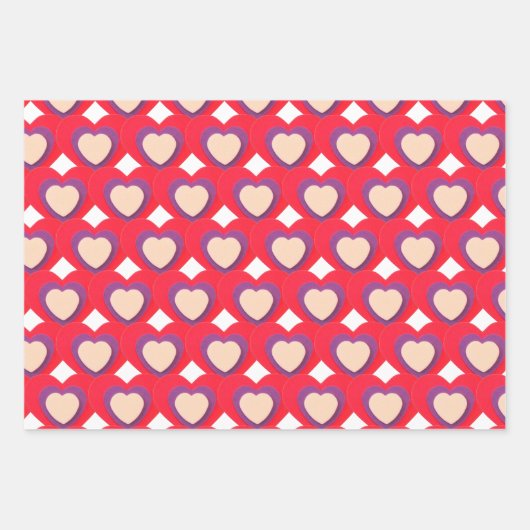 Set mit Lila Streifenpapierblättern aus dem Herzen Geschenkpapier Set (Vorderseite)