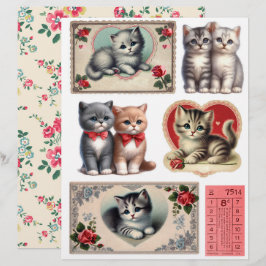 Set mit Vintage-Stil-Kätzchen-Ephemera und Fussy C